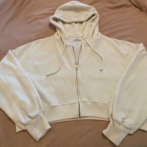 Hollister Women's Off-White Zip-Up Hoodie